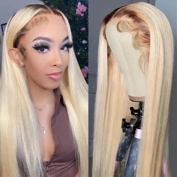 Stema 1b/613 Ombre Straight Lace Front Wig Dark Root Blonde Human Hair Wigs